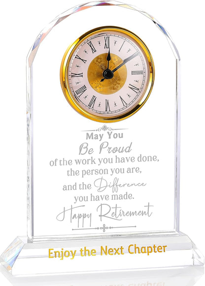 Ornalrist Retirement Gifts for Women Men K9 Crystal Clock, Going Away Gifts for Coworker Best Congratulations Retired Gifts Boss Leaving Presents for Teacher Friend