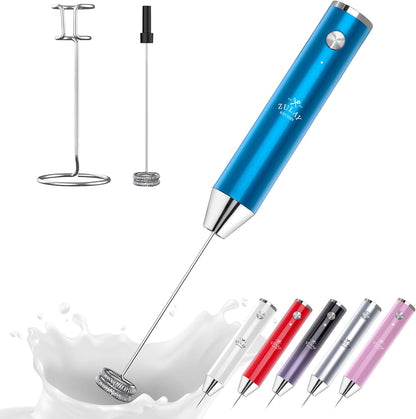 Zulay Kitchen Lux Electric Milk Frother Rechargeable Handheld - Powerful 2-Speed Motor, Waterproof, 2000mAh Battery - Lux Coffee Frother for Protein Powder, Drink Mixer Wand & Matcha Mixer