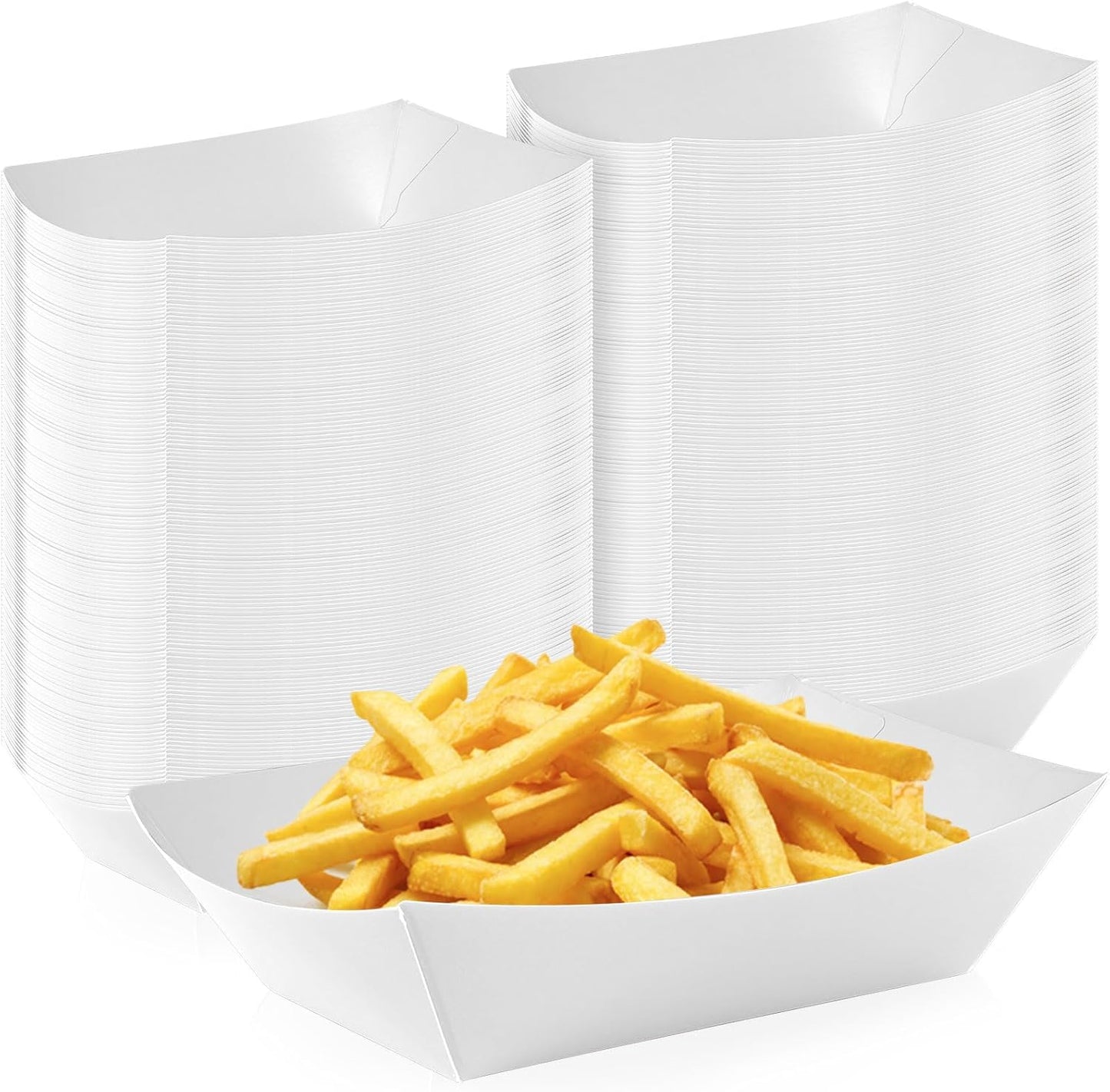 200 Pcs Paper Food Tray Sturdy Disposable Food Boats Nacho Plates Disposable Serving Snack Trays for Catering, Party Birthday Supplies, and Food Service (White)