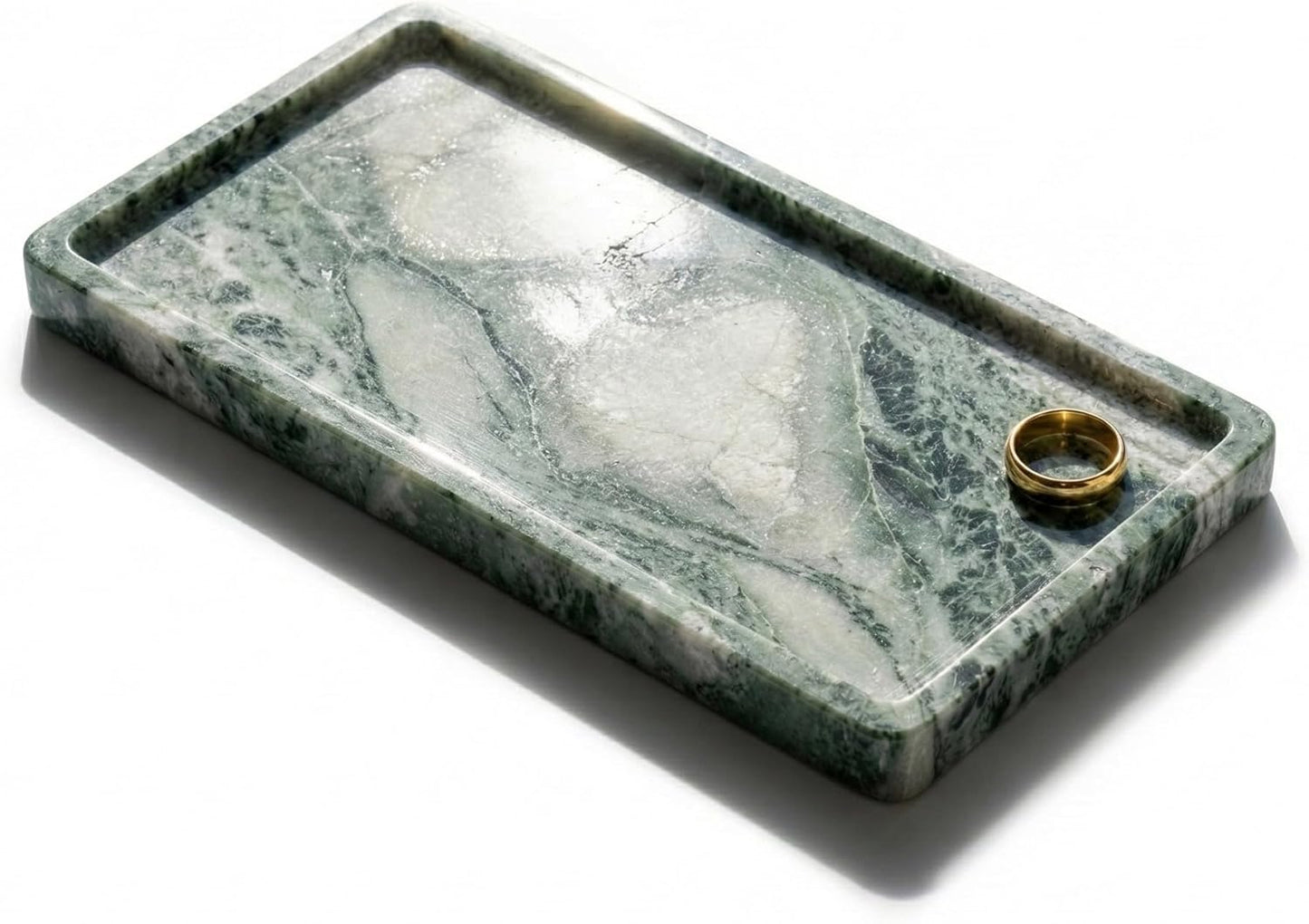 Green Marble Tray – 12" x 6.5" Decorative Vanity Tray for Bathroom, Countertop, Jewelry, Candles, Kitchen | Natural Stone Organizer for Makeup, Perfume, Skincare & Home Décor