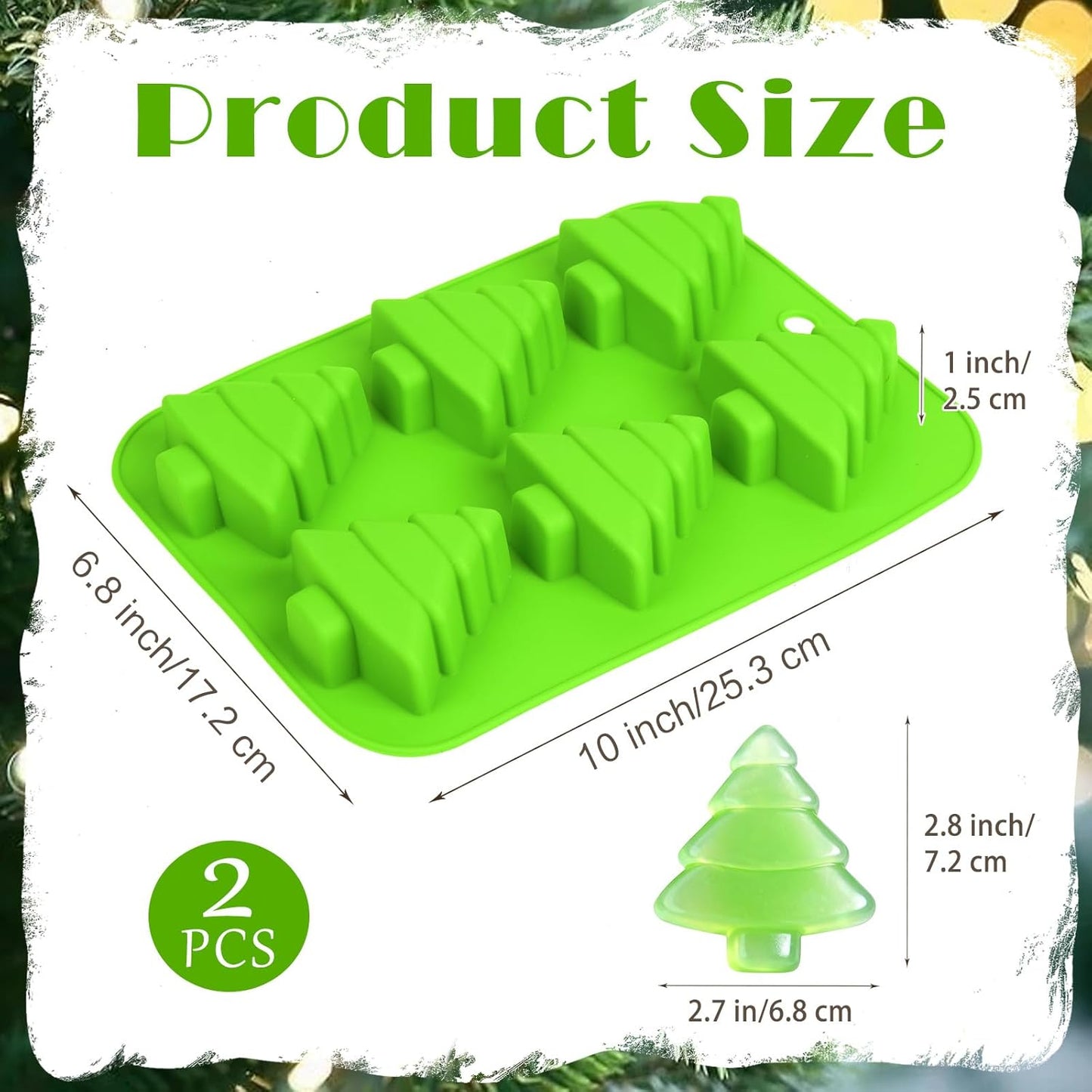 2 Pcs Christmas Tree Silicone Molds, Christmas Chocolate Molds, Xmas Tree No-Stick Baking Mold for DIY Xmas Chocolate Candy Soap Cookie Jelly Cake Ice Cube (Xmas Tree)