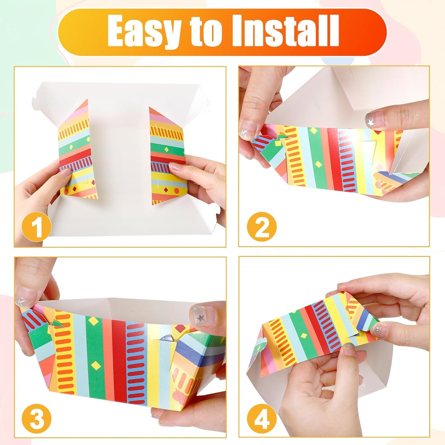 50 Pcs Paper Food Trays,Mexican Taco Nights Food Trays,Disposable Nacho Tray,Disposable Serving Boats,Assembled Tray Nacho Snack Holder for Cinco De Mayo Mexican Birthday Party Supplies