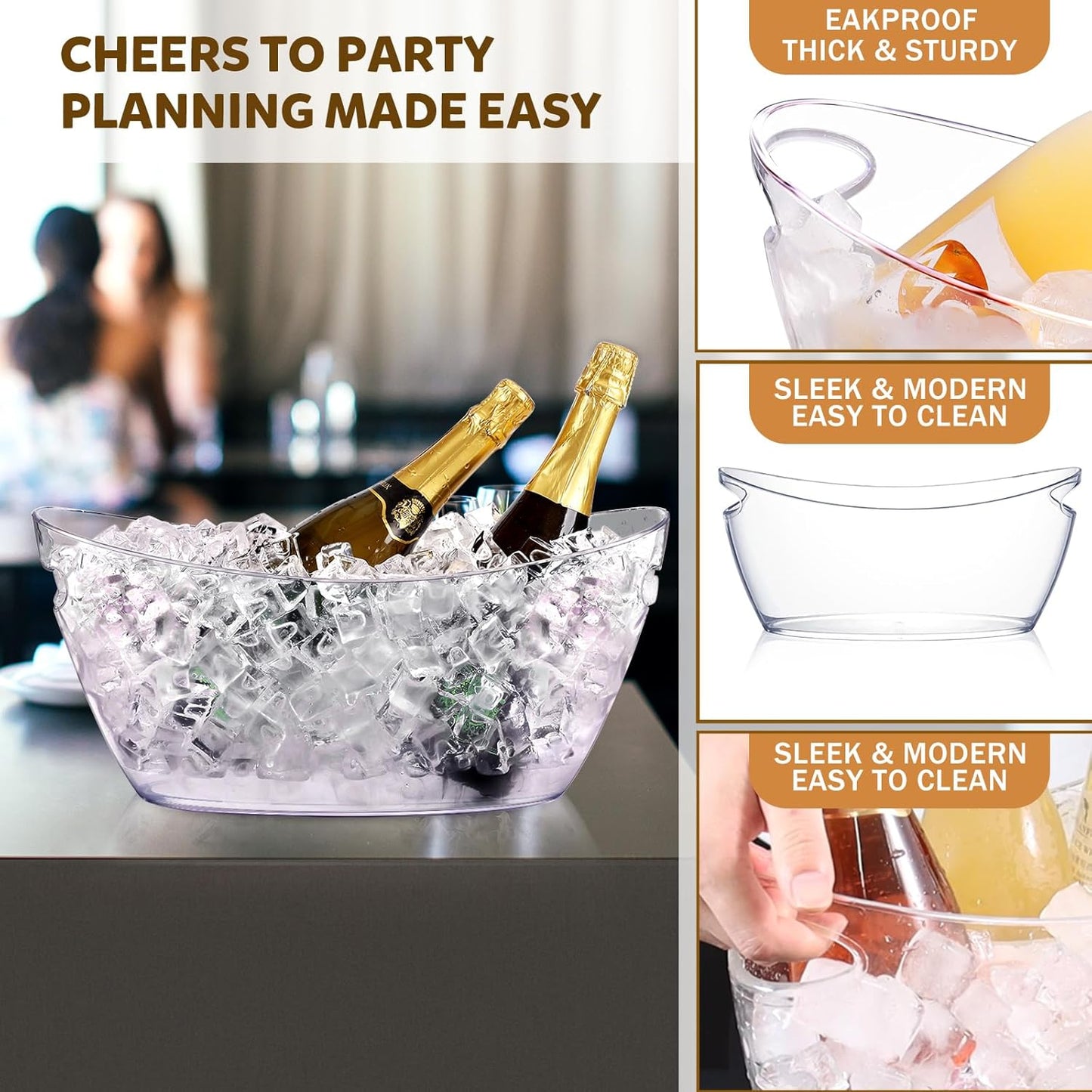 Ice Buckets for Parties, 2pcs Acrylic Champagne Beverage, Drinks Buckets Tub for Cocktail Bar, 5.5L Ice Bucket for Christmas Party(16.5 * 7.3 * 6.8inch)