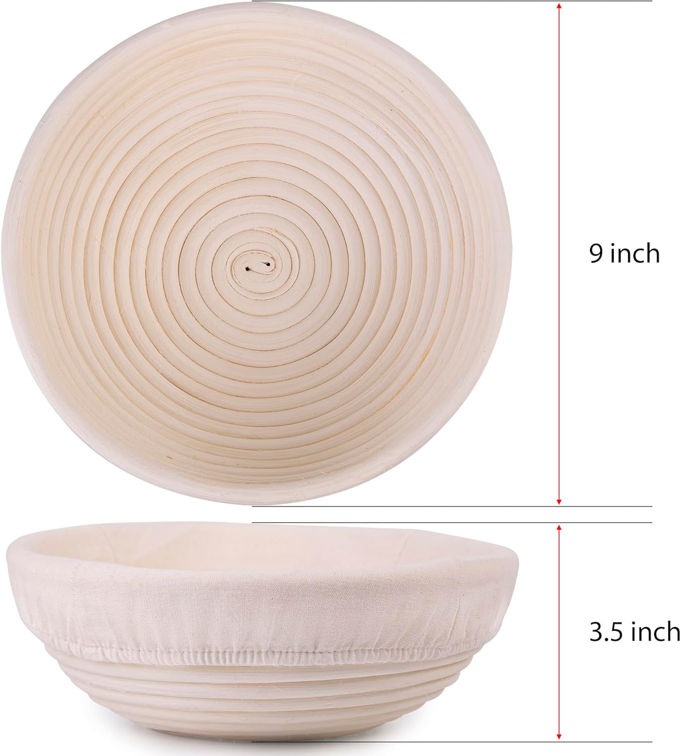Bread Proofing Baskets Set of 2, Round Shaped Dough Proofing Bowls Linerssourdough starter kit sourdough bread baking supplies Bread (round set 2 9in)