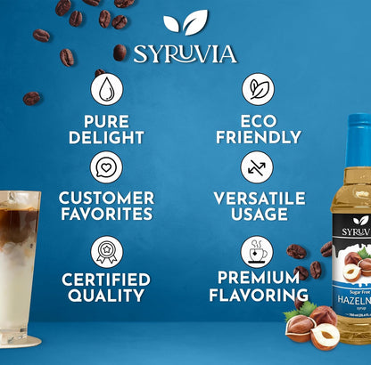 Syruvia Sugar Free Coffee Syrup, Hazelnut Flavored Syrup for Drinks, Lattes, and Desserts – 25.4 fl oz