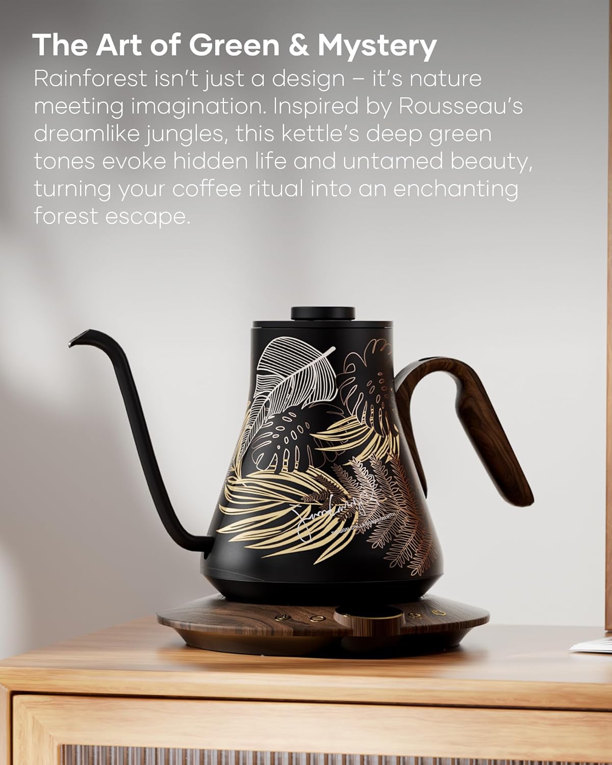 Cocinare FLOW B9 Gooseneck Electric Kettle, Precise Temperature Control for Pour-Over Coffee & Tea Brewing, Stainless Steel Interior, Rapid Heating for Boiling Water 0.9L (Rainforest)