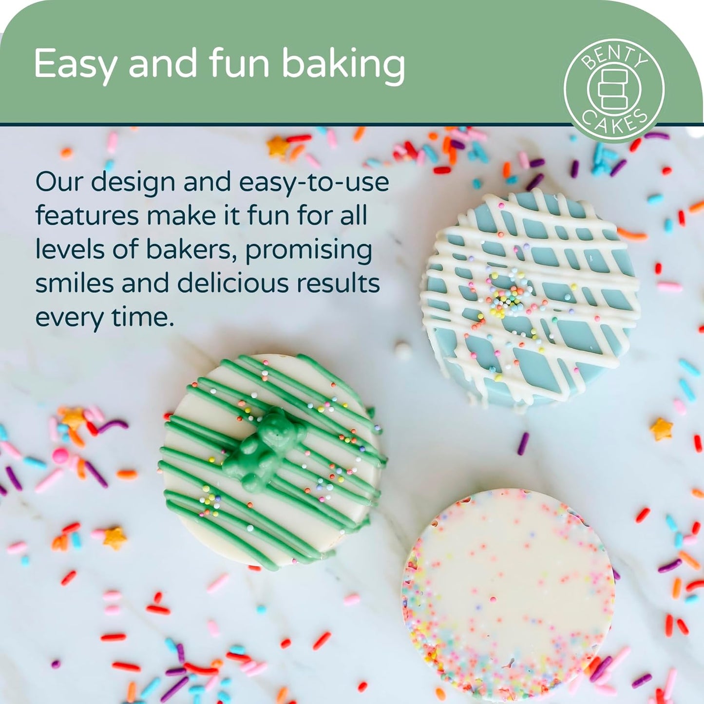 Benty Cakes – The Original CakePuck Baker Bundle – Better than a Cake Pop! Make Chocolate Covered Dessert – BPA Free Silicone – Includes 3 Mold Sets + 5 Trays + 6 Scrapers – Green