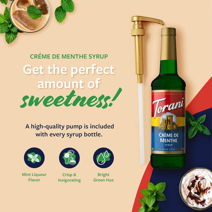 Torani Coffee Syrup, Crème de Menthe Flavored Syrup for Drinks, Pump Included, 25.4 Fl Oz