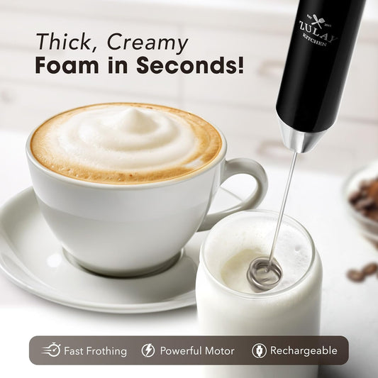 Zulay Kitchen Lux Rechargeable Milk Frother Handheld, 4 Included Whisks - Powerful 2-Speed Motor, Fully Waterproof, 2000mAh Battery - Drink Mixer For Latte, Cappuccino, Matcha, Protein Powder