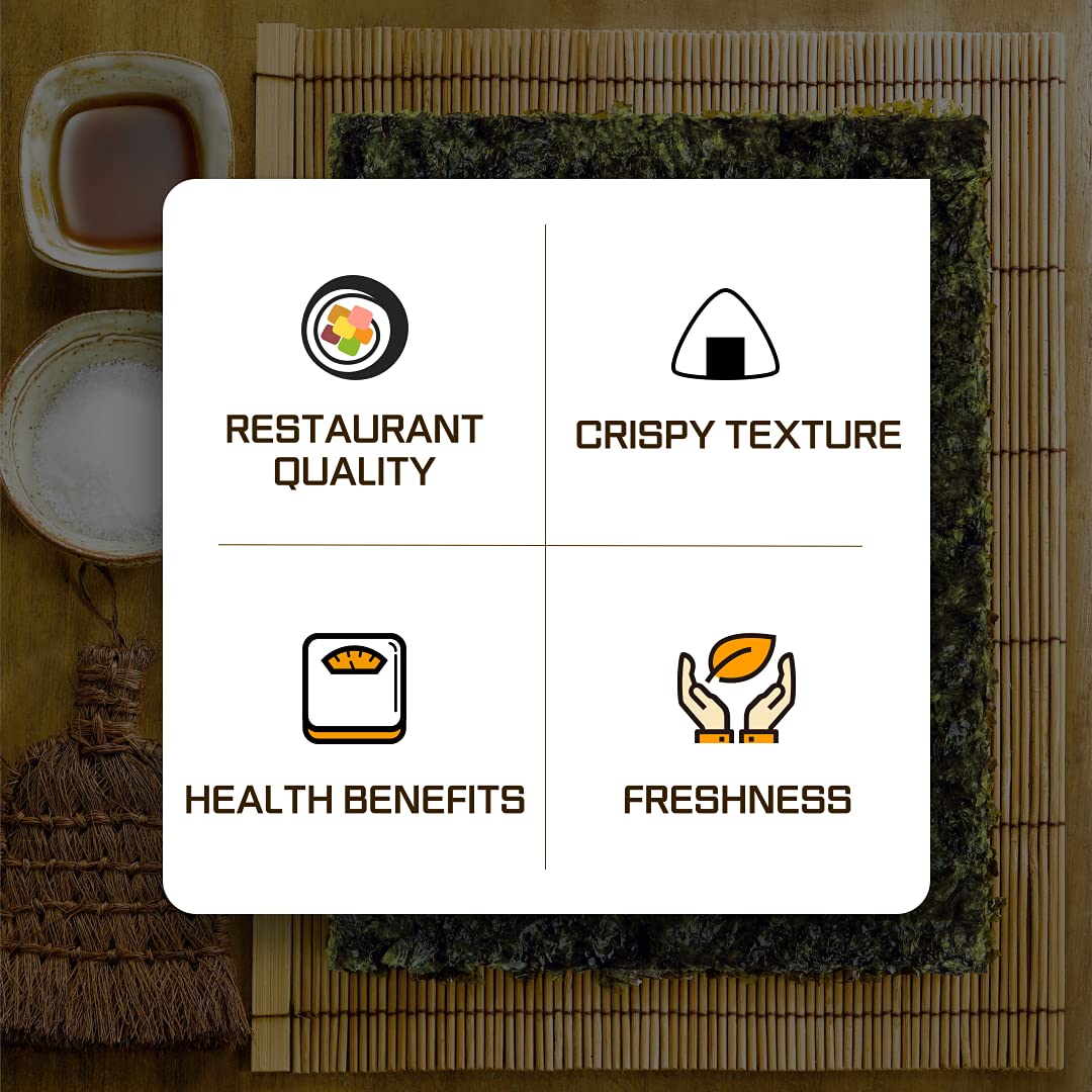 CHOI's 1(Daechun) Roasted Seaweed, GIM, Sushi Nori(100 Half Sheets)/ Resealable, Gold Grade/Product of Korea/Kimbap, Gimbap, Vegan, Keto, Gluten Free, Full of Fiber, Vitamin, Mineral, High protein