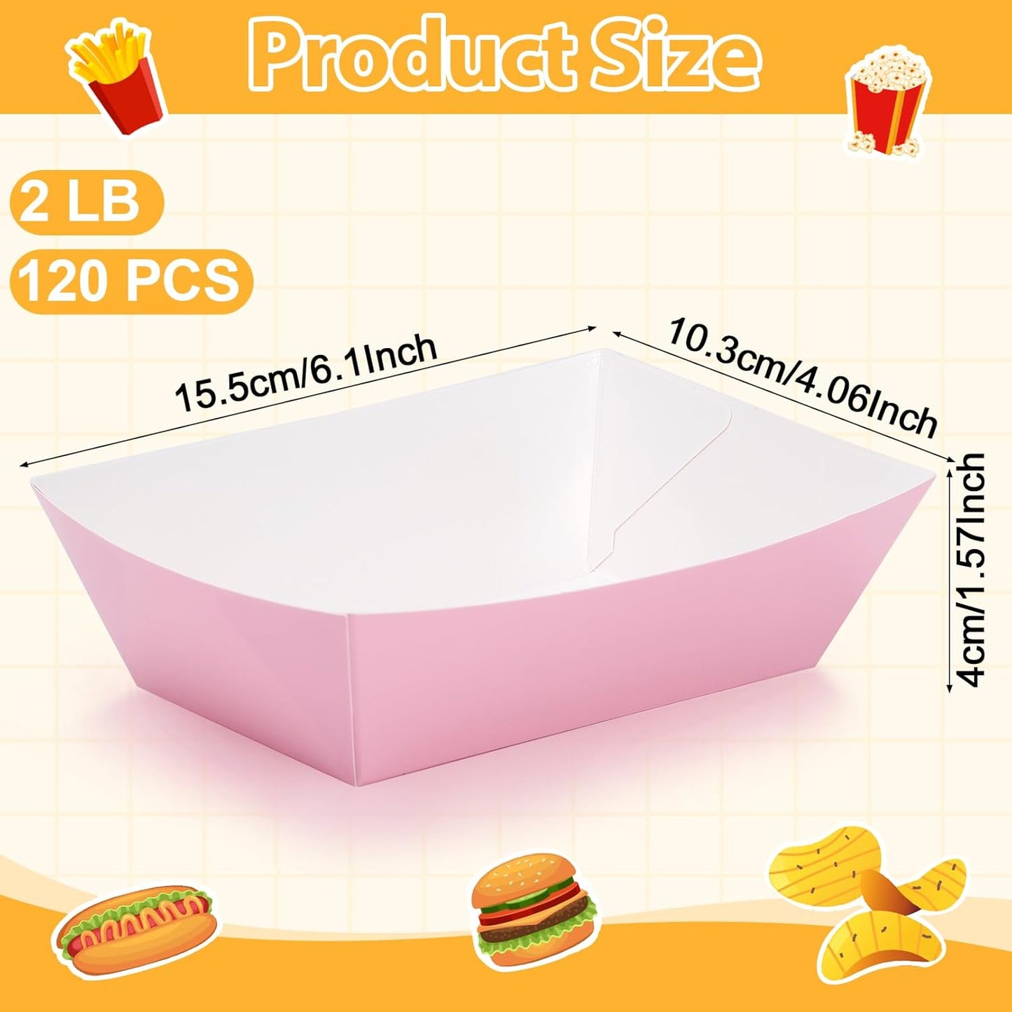 120 Pack Colorful Paper Food Tray Boats, 2LB Disposable Paper Nacho Trays, Grease Resistant Hot Dog Trays, Colored Food Boats Serving Boat Tray for Nacho Hot Dog Fries BBQ Taco