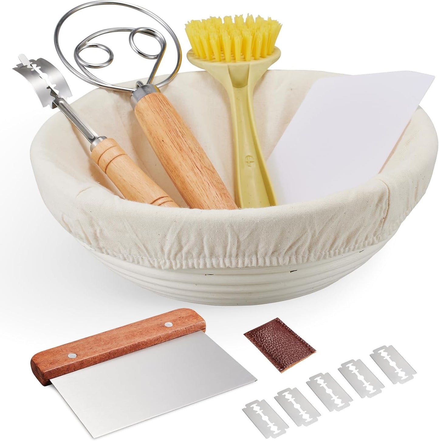 Banneton Bread Proofing Basket Banneton Basket Set Sourdough Proofing Basket Round Proofing Bowls Handmade Rattan Baskets and Liners (Round 9 inch Baking Set)