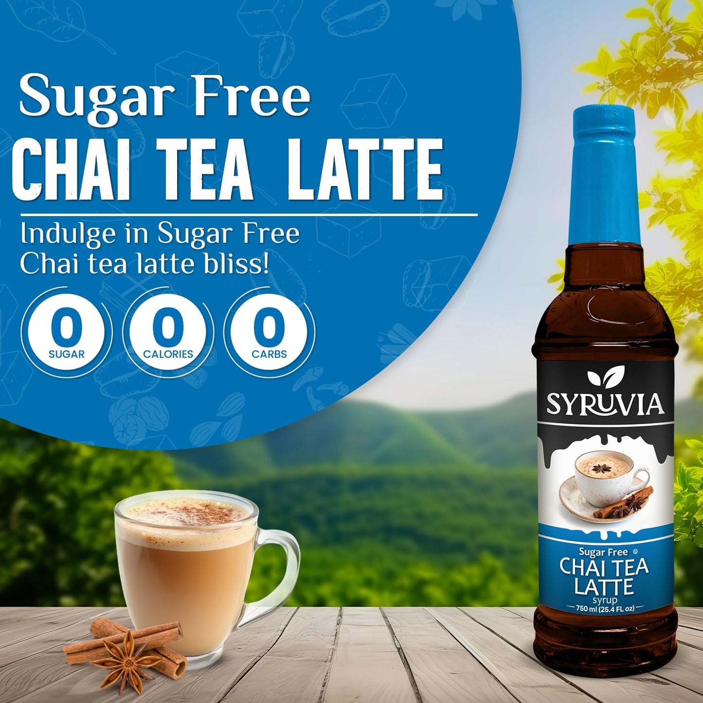 Syruvia Sugar Free Chai Tea Flavored Syrup for Coffee, Drinks, Lattes, and Desserts – 25.4 fl oz