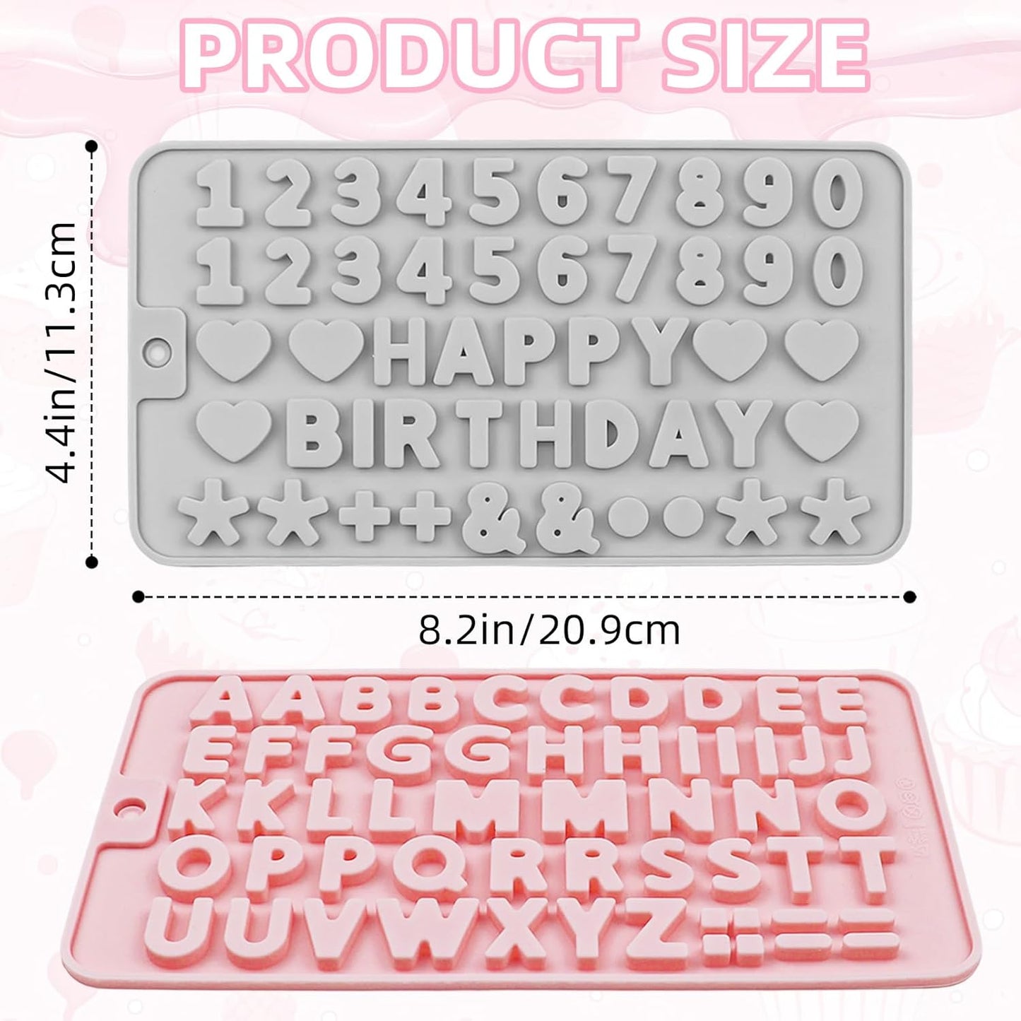 2PCS Silicone Letter Molds and Number Chocolate Molds,Reusable Alphabet Chocolate Candy Molds for Baking Candy Gummy Birthday Wedding & Holiday Party Desserts(pink and blue)