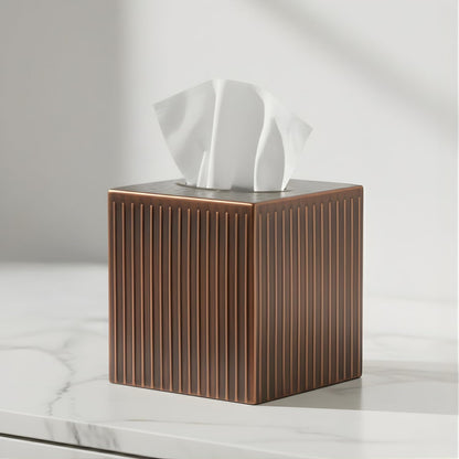 Monarch Abode Tissue Box Cover Square – Handcrafted Ridge Embossed Antique Copper Metal Tissue Holder Box for Bathroom Accessory, Aesthetic Decorative Facial Napkin Cube for Modern Home Decor