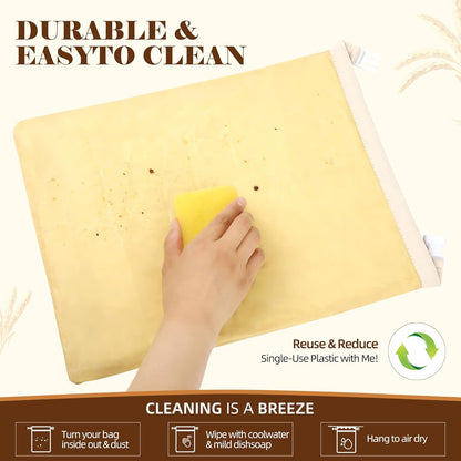 2 Pack XL Cotton & Beeswax Bread Bags for Sourdough & Homemade Bread – Organic Bees vax- Reusable, Eco-Friendly & Food-Safe Storage, 17x13 in, Freezer-Safe Freshness