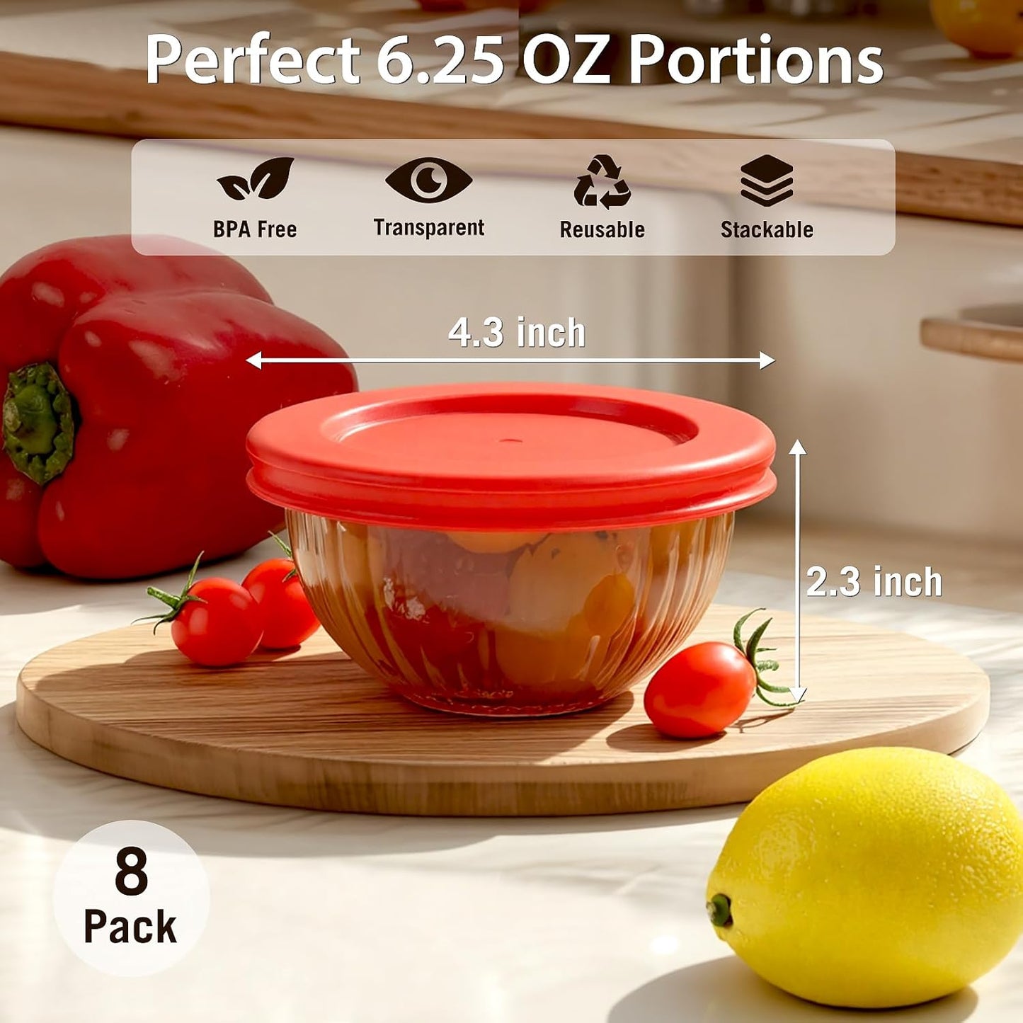 Freshmage Small Glass Bowls with Lids, [8 Pack-6.25 Oz] Meal Prep Bowls Set, Stackable Small Food Storage Containers for Leftovers, Snacks, Nuts, Dips, Dessert, Dishwasher & Microwave Safe