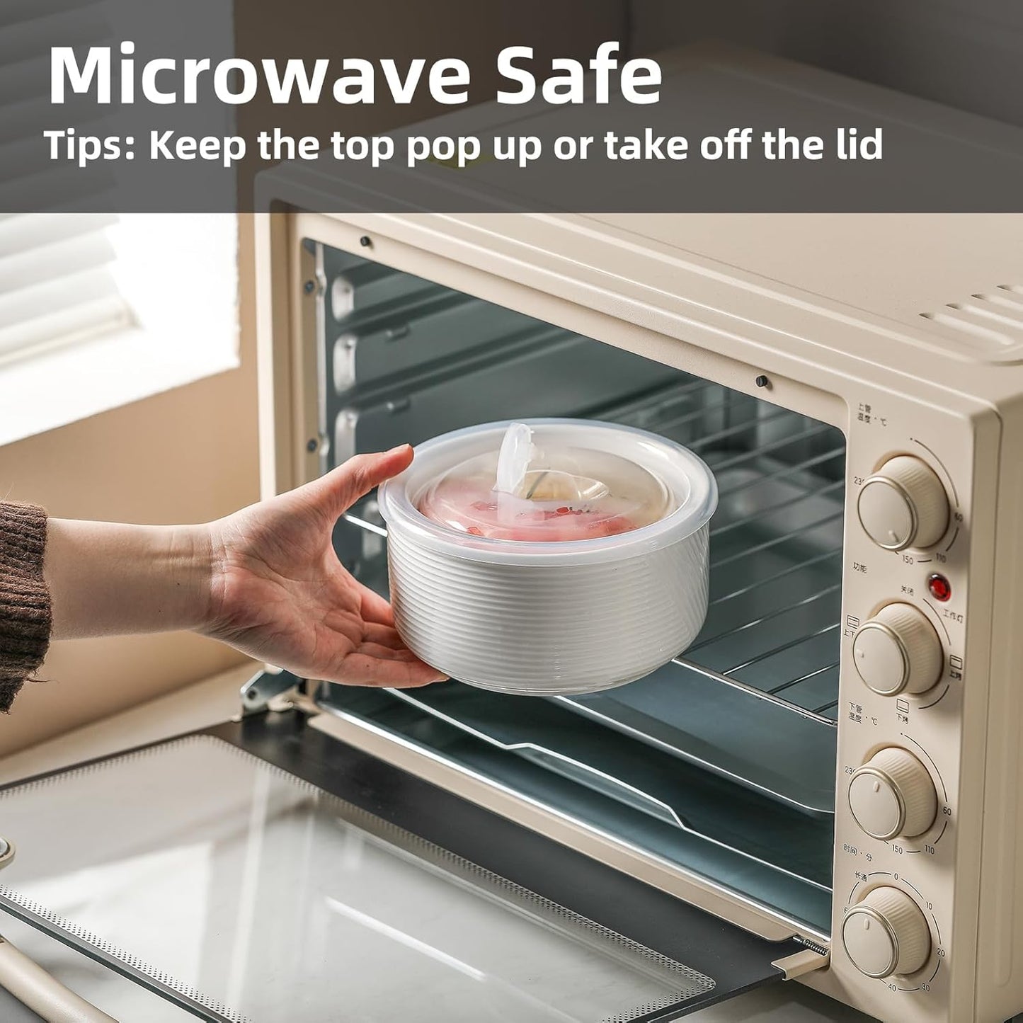 Ceramic Nesting Bowls with Lid: Microwave Safe Food Storage Containers for Work Lunch Picnic Camping Meal Prep Soup Salad Cereal Leftovers - 5 & 6 Inch, 20 & 32 oz, Set of 2, White