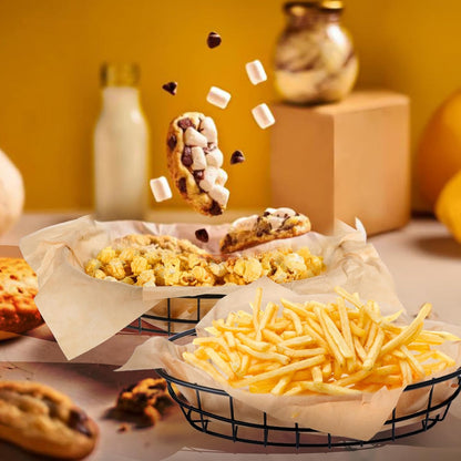 5 Pcs Wire Bread Basket 9.6 x 6.1 x 2 Inch Oval Metal Dinner Roll Baskets for Serving Fruit Bowl Storage with 500 Sheets Deli Wrappers Paper for Kitchen Table Fast Food