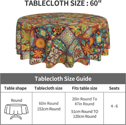 Mexican Ceramic Round Tablecloth, Colorful Talavera Tile Mandala Traditianal Boho Water Resisitant Wipeable Table Cover for Dining Kitchen Living Room Home Party Holiday Decor 36 inch Round