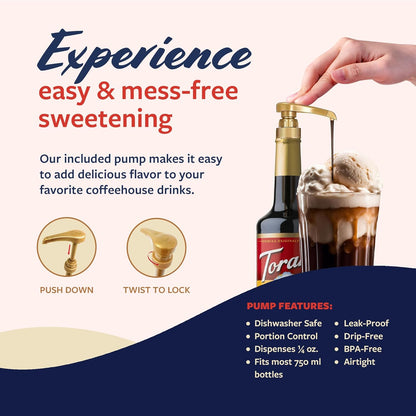 Torani Classic Root Beer Syrup for Drinks, Flavoring for Soda, Floats, and Shakes, Glass Bottle with Pump Included, 25.4 Fl Oz