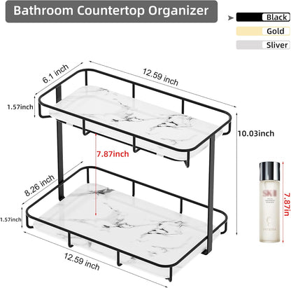Bathroom Organizer Countertop Perfume Organizer Makeup Organizer Cosmetics Storage Display Rack Vanity Tray Dresser Stainless Steel Gold Shelf White Marble Ceramic Tray