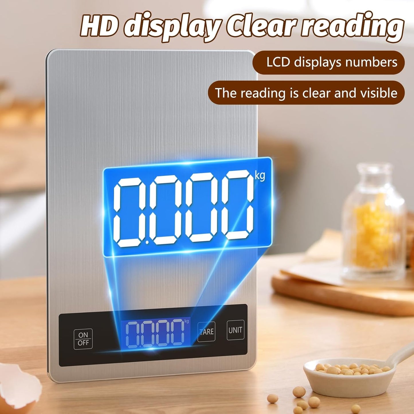 33lb Digital Scale Kitchen Food Scale Weight Grams and Ounces Pounds/Ounces/Grams be Freely Changed for Daily Use, Home Baking Stainless Steel Material