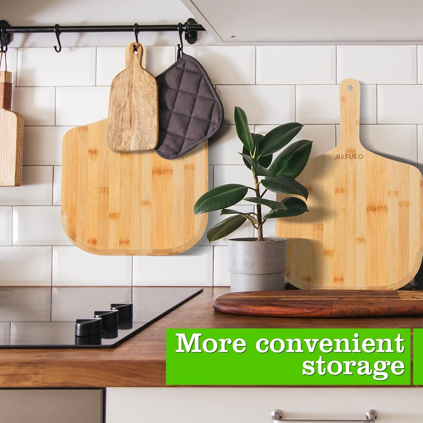 Pizza Peel 12 inch, Bamboo Pizza Paddle Spatula - Wooden Serving Board, Oven Accessory for Baking Homemade, Wood Cutting Board for Cheese Bread Fruit Vegetables