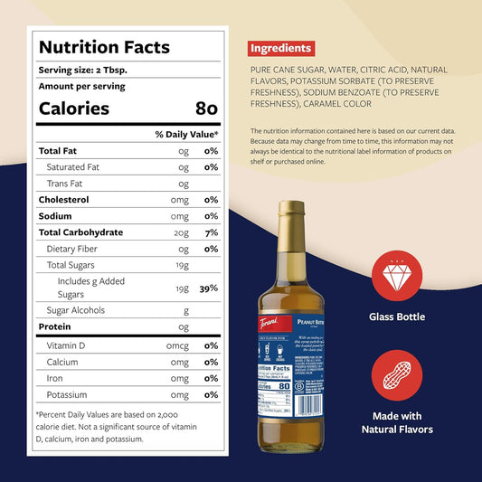 Torani Coffee Syrup, Peanut Butter Flavoring for Drinks, Glass Bottle with Pump Included, 25.4 Fl Oz