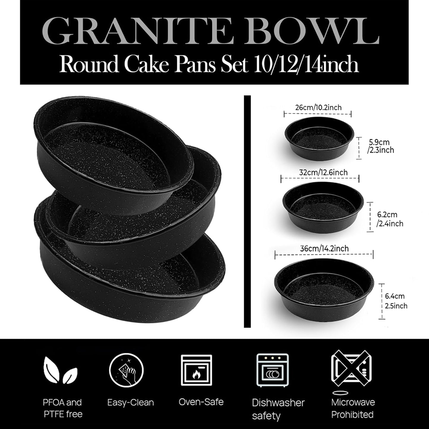 3-Pack Enamel Roasting Pan Set Round Deep Baking Pans Oven Trays10"/12"/14" Cake Pans High Performance Non-Toxic Pizza Pan Cookie Baking Sheets Oven Trays For Cooking Merry Christmas Gift for Mom