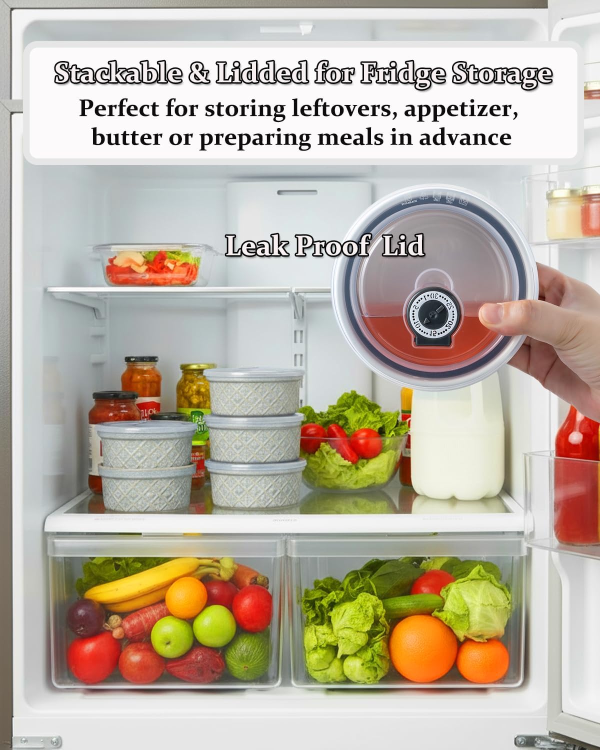 Large Ceramic Mixing Bowls with Lids Set of 4, 40 oz Salad Bowls for Kitchen Food Storage, Airtight Serving Bowls for Meal Prep, Cereal, Leftovers, Office Lunch, and Camping, Grey