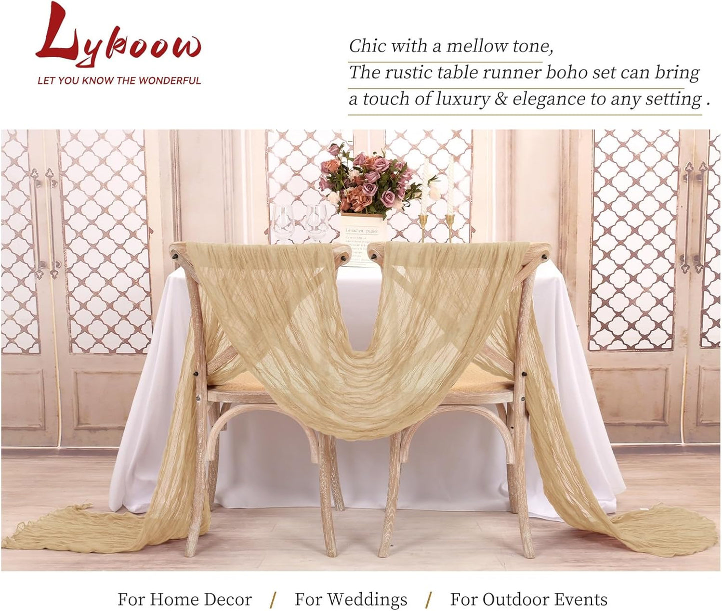 15 Packs Cheesecloth Table Runner Beige,10 Ft Rustic Gauze Boho Wedding Table Runner Decoration, Wedding Table Decor Table Cloth for Wedding Party Bridal Shower Table,21.5x120in