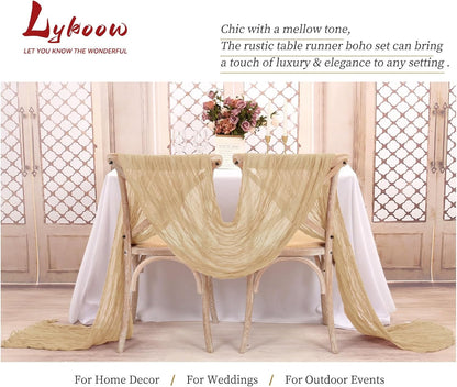 15 Packs Cheesecloth Table Runner Beige,10 Ft Rustic Gauze Boho Wedding Table Runner Decoration, Wedding Table Decor Table Cloth for Wedding Party Bridal Shower Table,21.5x120in