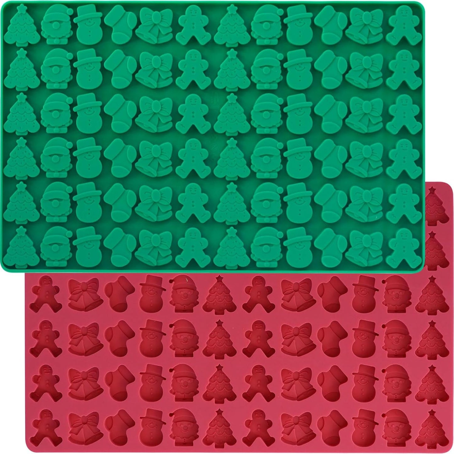 HKNMTT Mini Christmas Candy Molds, Silicone 72 Cavity Chocolate Mold, Tree Santa Snowman Stocking Bell Gingerbread Shape Gummy Making Set, Food Grade for Gifts Cookies Dog Treats