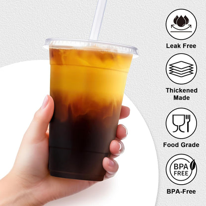 100 Pack 20 oz Plastic Cups with Lids and Straws Sturdy Food Safe Iced Clear Coffee Cups Disposable Smoothie Cups for Cold Drinks