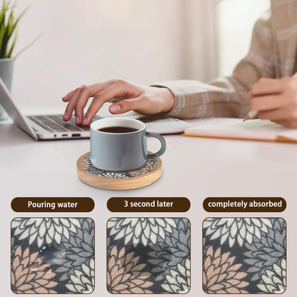 Wood Coasters Set of 6 with Holder, Cewiru Cup Mat for Drinks, Absorbent Coasters with Felt Insert for Coffee Table Protection, Modern Style Home Dining Table Decor, 4.3" Mix Brown