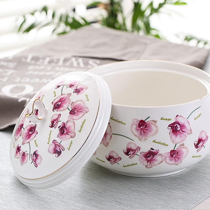 Ceramic Soup Tureen with Lid Large Capacity Round Soup Crock with Lid and Handles, Cooking Pot Stockpot for Serving Salad Pasta Noodles Stew, Microwave and Dishwasher Safe, White Porcelain,Cym