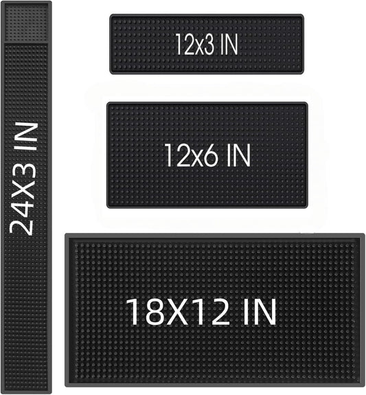 WANGCHAO Bar Mats Set of 4 Nonslip Flexible Rubber Black Bar Service Spill Mat Barber Mats Dish Drying Mat (24" x 3"+18" x 12"+12" x 3"+12" x 6")