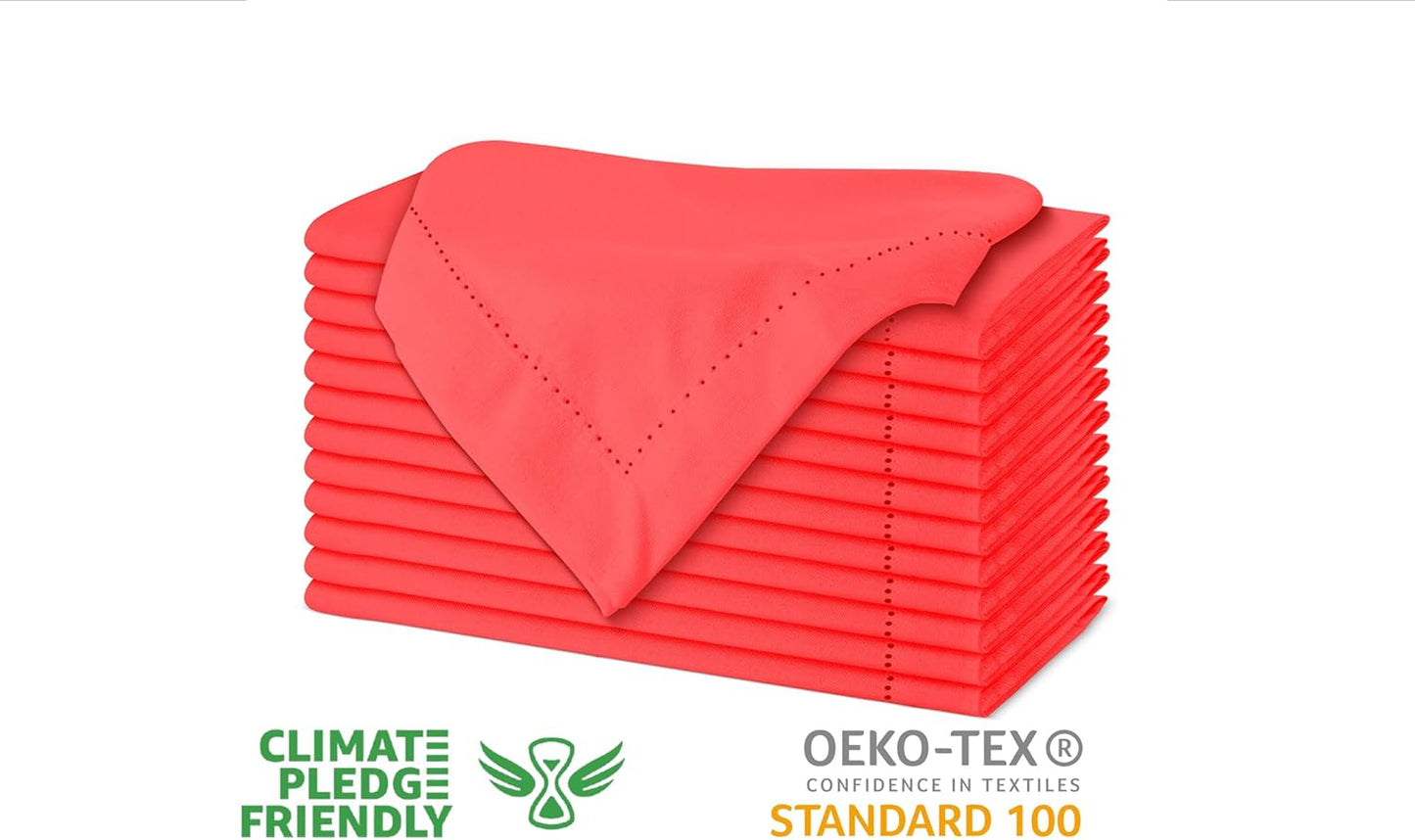 Urban Villa Cloth Napkins Hemstitch Solid Red100% Cotton Absorbent Dinner Napkins (Set of 6) 20x20 Inches Soft Durable Washable Reusable Ideal for Everyday Use Wedding Parties Cloth Dinner Napkins