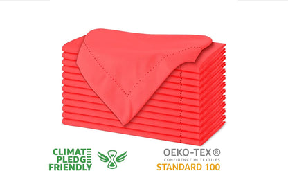 Urban Villa Cloth Napkins Set of 12 20"x20" 100% Cotton Hemstitch Napkins Cloth Washable Durable Reusable Absorbent Table Dinner Napkins Cloth for Christmas Hotel Lunch Restaurant Weddings Parties–Red