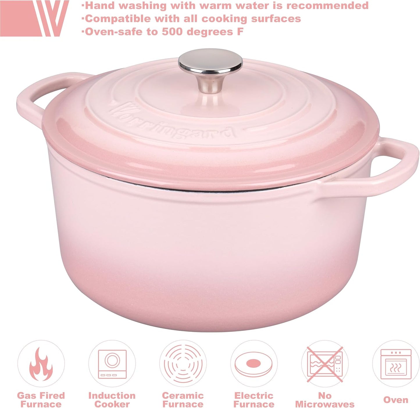 Enameled Cast Iron Dutch Oven Pot with Lid, for Sourdough Bread Baking, Round Dutch Ovens, 4.5 Quart, Pink