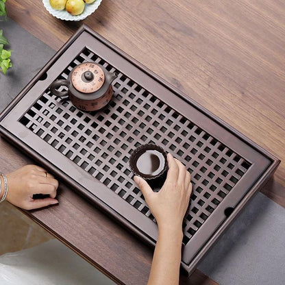 X-Large 19 Inch Bamboo Chinese Gongfu Tea Ceremony Tray with Drain Drainage Tea Box with Water Storage for Kungfu Kung fu Tea Set