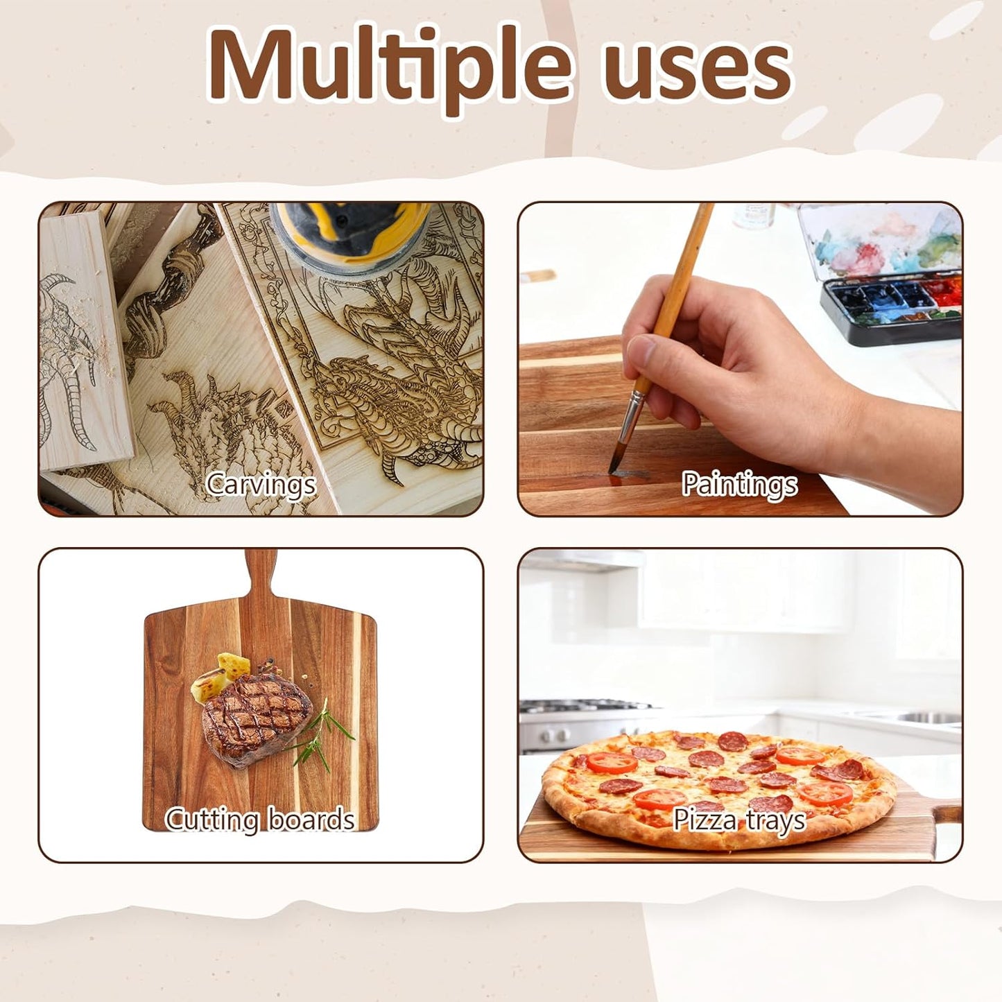 16.5"x13" Acacia Wood Cutting Board with Handle, Wooden Charcuterie Boards, Thick Chopping Board, Bread Cheese Pizza Serving Platter Butcher Block, Vegetables Fruits Serving Tray