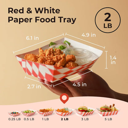 Fit Meal Prep [250 Pack 2 lb Paper Food Boats Heavy Duty Disposable Food Trays, Red Check Nacho Tray for Parties Fairs Picnics Carnivals Holds Tacos Nachos Fries Hot Dogs Grease Resistant