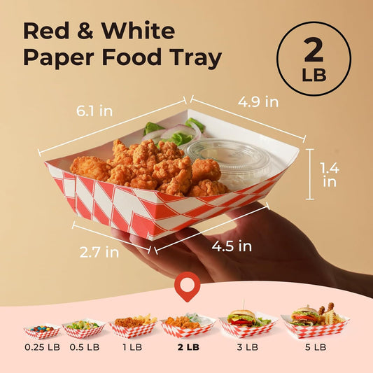 Fit Meal Prep [250 Pack 2 lb Paper Food Boats Heavy Duty Disposable Food Trays, Red Check Nacho Tray for Parties Fairs Picnics Carnivals Holds Tacos Nachos Fries Hot Dogs Grease Resistant