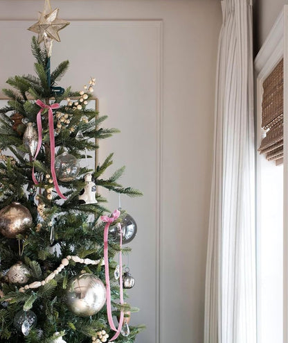 SIMISI RIBBON 24Pcs Pink Christmas Velvet Ribbon Bows Decorations Xmas Ornaments Vintage Decor for Tree, Wreath, Garland (3/8'' Width, 5 * 7 inch)