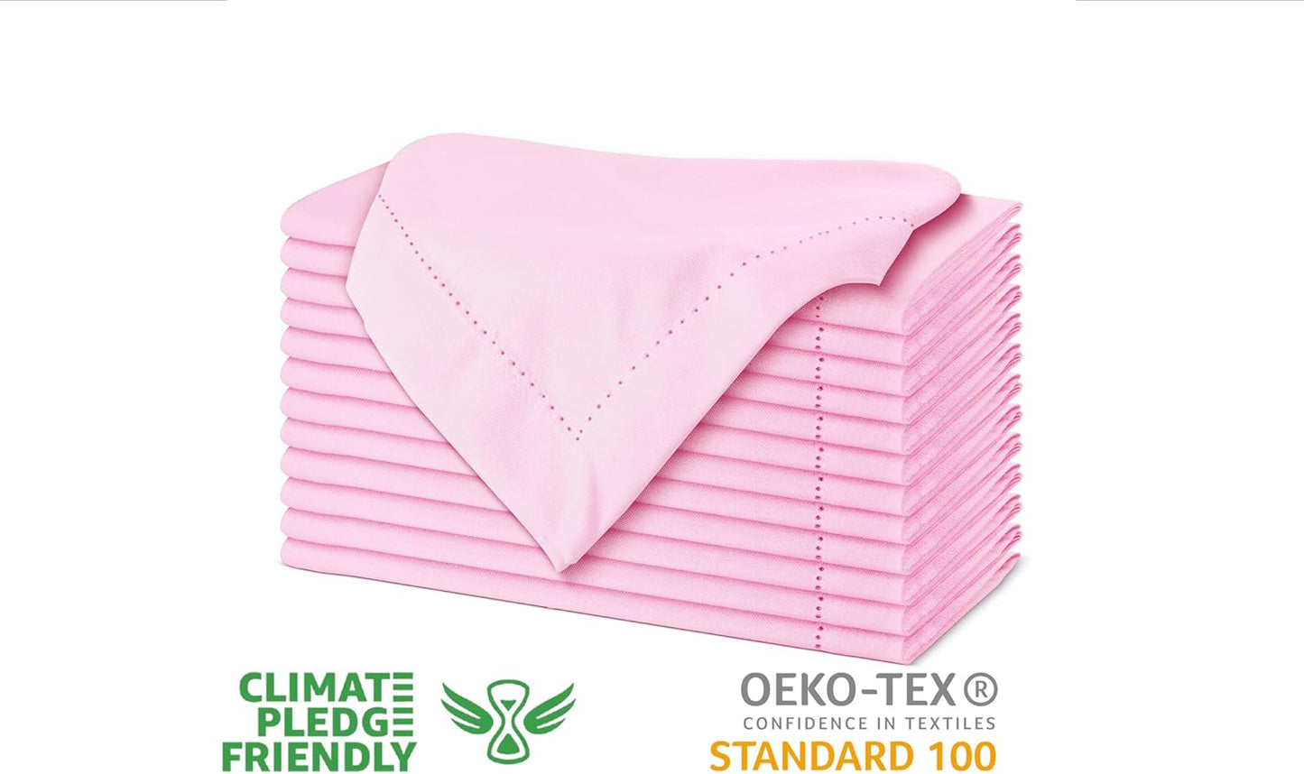 Urban Villa Cloth Napkins Set of 12 (20x20 Inches) 100% Cotton Hemstitch Napkins Cloth Washable Durable Reusable Absorbent Table Dinner Napkins Cloth for Hotel Lunch Restaurant Weddings Parties – Pink