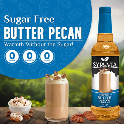 Syruvia Sugar Free Coffee Syrup, Butter Pecan Flavored Syrup for Drinks, Lattes, and Desserts – 25.4 fl oz