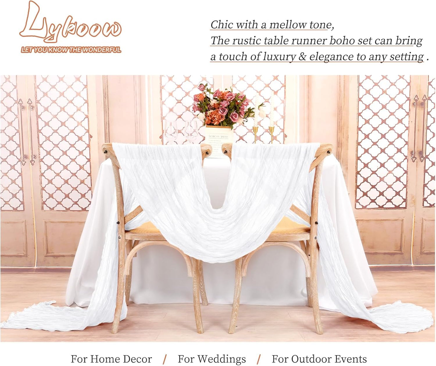 15 Packs Cheesecloth Table Runner White,10 Ft Rustic Gauze Boho Wedding Table Runner Decoration for Party Bridal Shower,21.5x120in