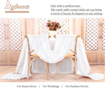 15 Packs Cheesecloth Table Runner White,10 Ft Rustic Gauze Boho Wedding Table Runner Decoration for Party Bridal Shower,21.5x120in